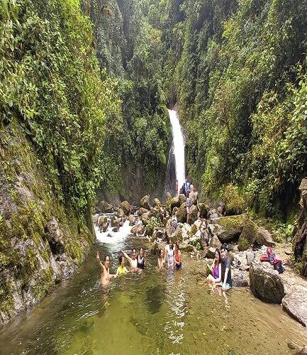Catarata Gallito de las Rocas en el distrito de Pampa Hermosa, selva central, Satipo, Junin, Peru